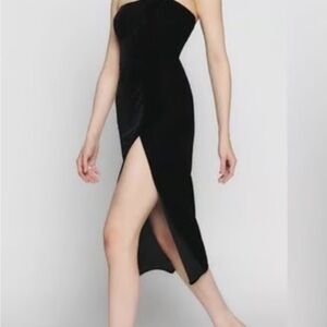 Reformation Black velvet dress with slit size XS